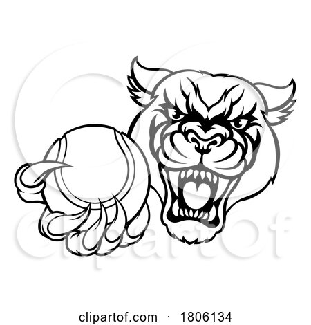 Panther Cougar Jaguar Cat Tennis Ball Sport Mascot by AtStockIllustration