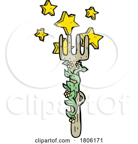 Cartoon Wooden Fork with a Floral Vine and Stars by lineartestpilot