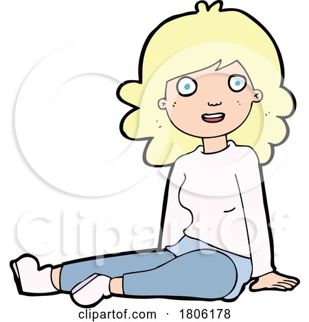 Cartoon Woman Sitting on the Ground by lineartestpilot
