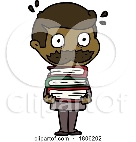Cartoon Man with Mustache and Books by lineartestpilot