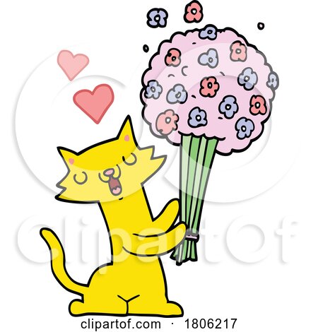 Cartoon Cat Holding Valentine Flowers by lineartestpilot