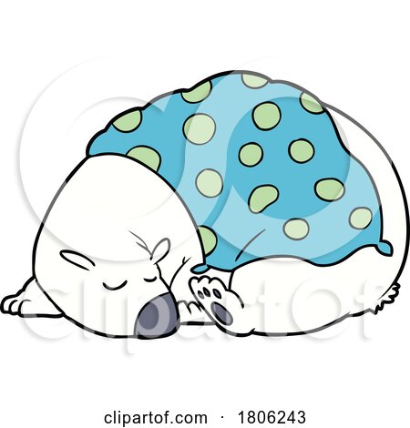 Cartoon Sleeping Polar Bear with a Throw by lineartestpilot