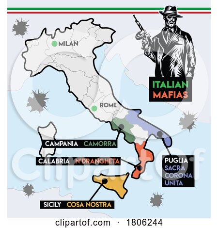 Map of Italy and Italian Mafias by Domenico Condello