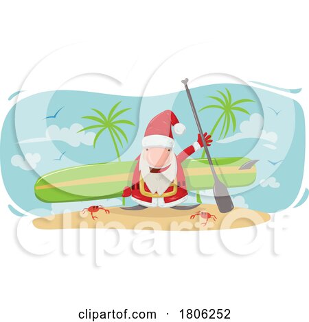 Cartoon Gnome Christmas Santa Claus with a Paddle Board by Domenico Condello