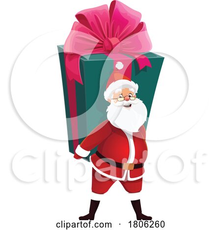 Santa Carrying a Huge Gift Behind His Back by Vector Tradition SM