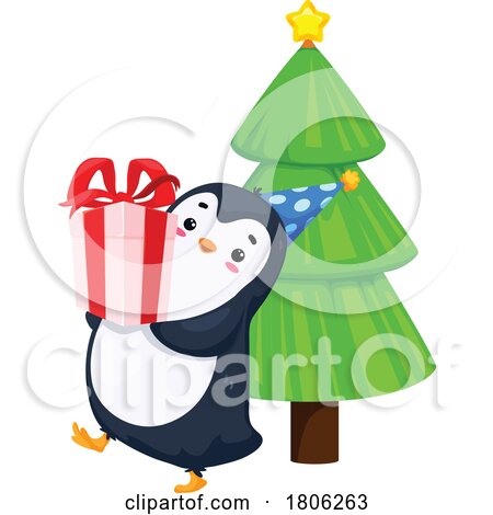 Penguin with a Christmas Gift by Vector Tradition SM