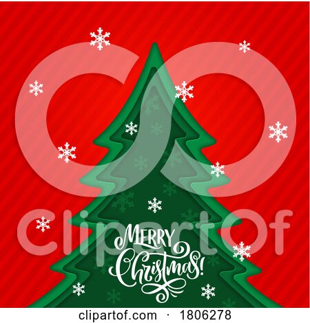 Merry Christmas Greeting with Snowflakes a Tree and Stripes by Vector Tradition SM