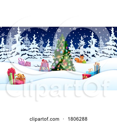 Christmas Tree and Gifts in the Snow by Vector Tradition SM