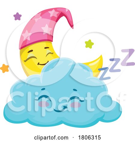 Cloud Mascot and Moon Sleeping by Vector Tradition SM
