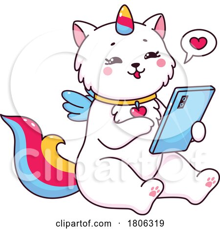 Unicorn Cat Using a Cell Phone by Vector Tradition SM