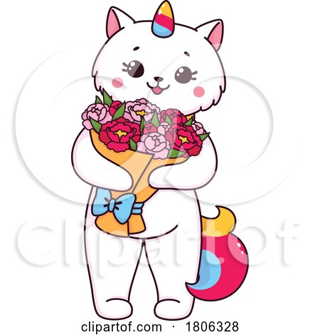 Unicorn Cat Holding Flowers by Vector Tradition SM