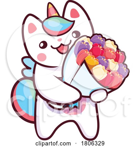 Unicorn Cat Holding Flowers by Vector Tradition SM