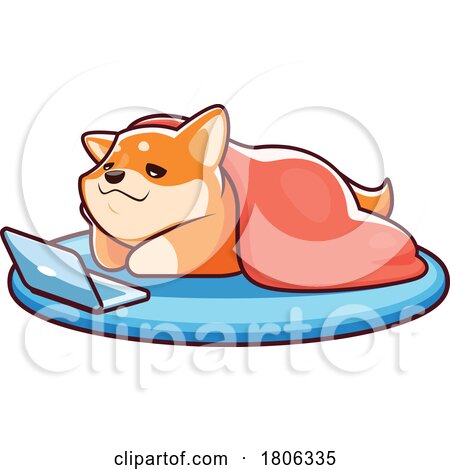 Shiba Inu Dog Watching Something on a Laptop by Vector Tradition SM