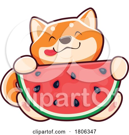 Shiba Inu Dog Eating Watermelon by Vector Tradition SM