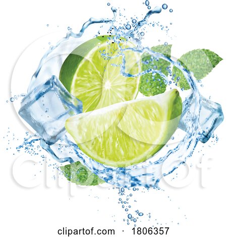 3d Lime Mint and Ice Cube Splash by Vector Tradition SM