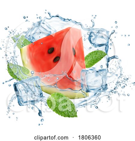 3d Mint Watermelon and Ice Splash by Vector Tradition SM