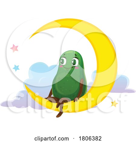 Avocado Mascot Sitting on a Crescent Moon by Vector Tradition SM