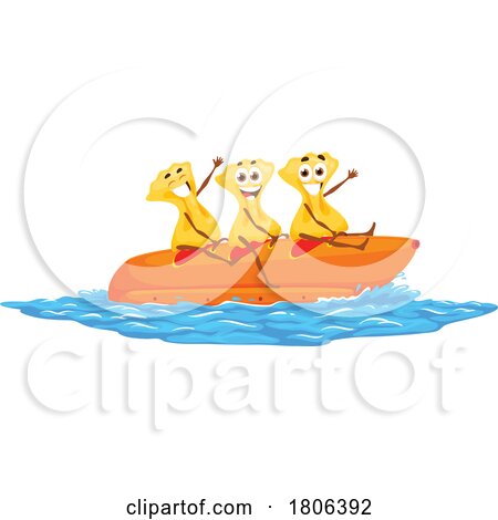 Farfalle Pasta Mascots on a Inflatable Banana Boat by Vector Tradition SM