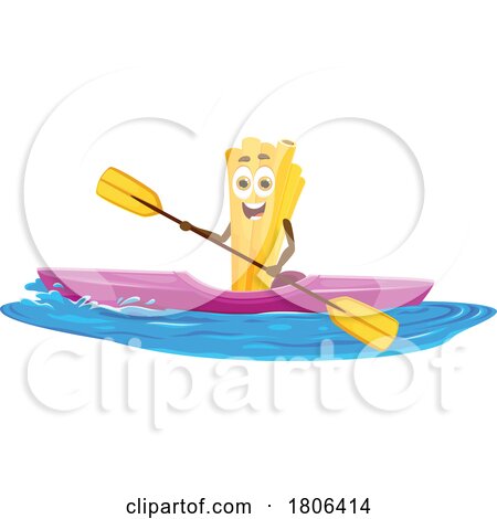Bucatini Pasta Mascot Kayaking by Vector Tradition SM