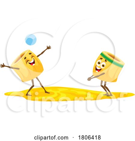 Ditalini Pasta Mascots Playing Beach Volleyball by Vector Tradition SM