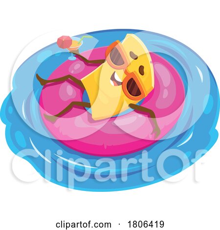 Quadretti Pasta Mascot Floating in an Inner Tube by Vector Tradition SM