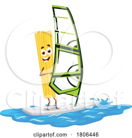 Spaghetti Noodle Pasta Mascot Windsurfing by Vector Tradition SM