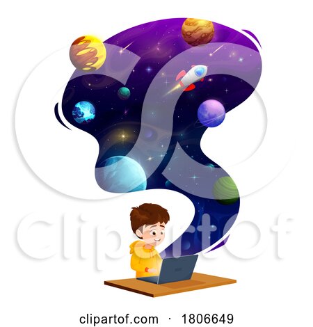 Boy Learning About Outer Space on a Laptop by Vector Tradition SM