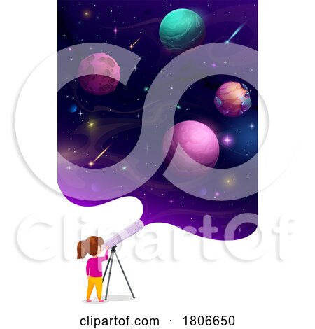 Girl Viewing Outer Space Through a Telescope by Vector Tradition SM