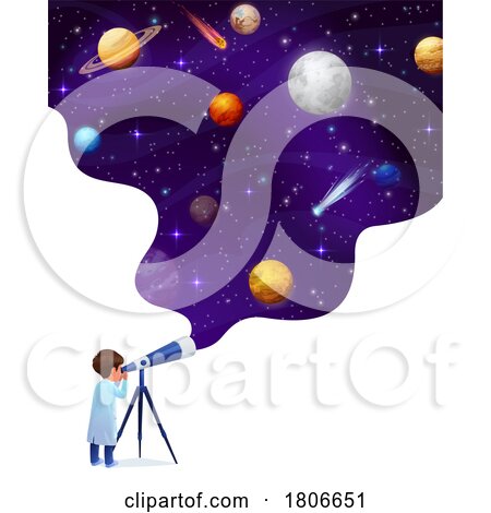 Boy Viewing Outer Space Through a Telescope by Vector Tradition SM