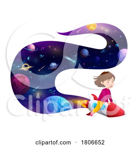 Girl Riding a Rocket Through Outer Space by Vector Tradition SM