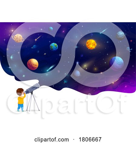 Boy Viewing Outer Space Through a Telescope by Vector Tradition SM