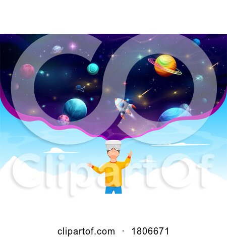 Boy Learning About Outer Space with VR Goggles by Vector Tradition SM