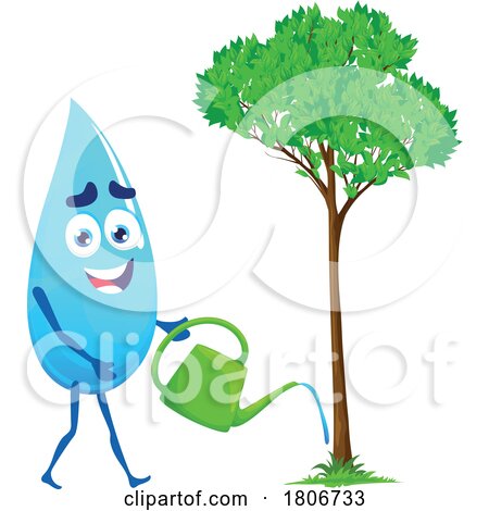 Drop Mascot Watering a Tree by Vector Tradition SM