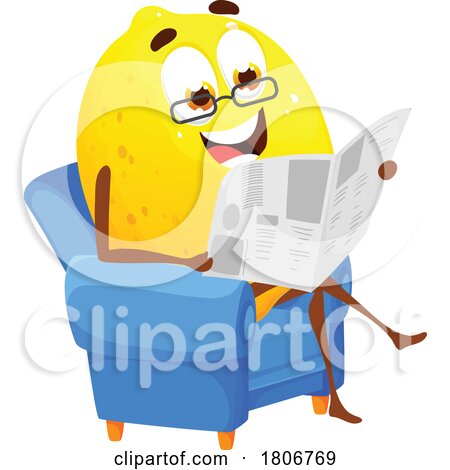 Lemon Fruit Mascot Character Reading the News by Vector Tradition SM