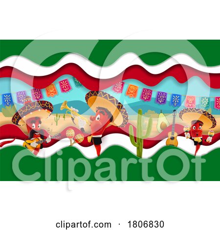 Chili Pepper Mexican Mariachi Band in a Desert by Vector Tradition SM