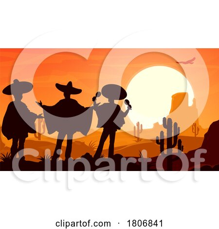 Mexican Mariachi Band in a Desert at Sunset by Vector Tradition SM