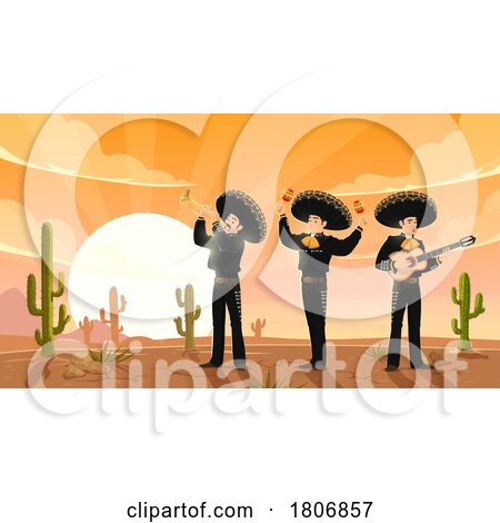 Mexican Mariachi Band in a Desert at Sunset by Vector Tradition SM
