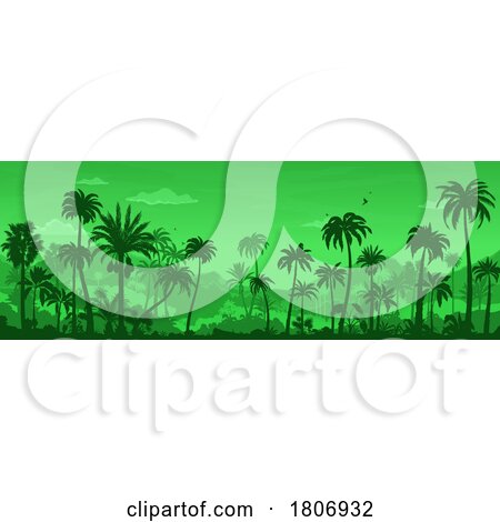 Green Mountain and Palm Tree Border by Vector Tradition SM