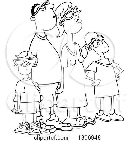 Cartoon Black and White Family Watching an Eclipse by djart