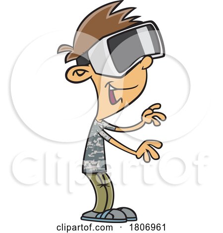Licensed Clipart Cartoon Boy or Man Using Virtual Reality VR Headset Goggles by toonaday