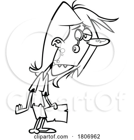 Black and White Clipart Cartoon Zombie Teacher with an Eyeball Hanging out by toonaday