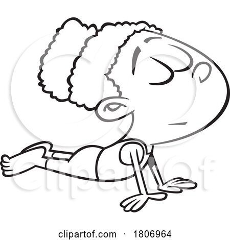 Black and White Clipart Cartoon Girl or Woman Doing Yoga by toonaday