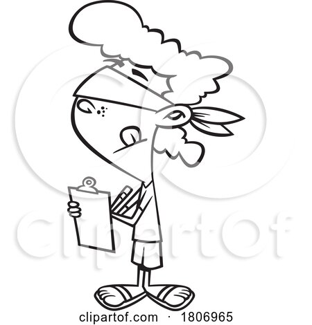 Black and White Clipart Cartoon Woman Anonymously Filling out a Survey by toonaday