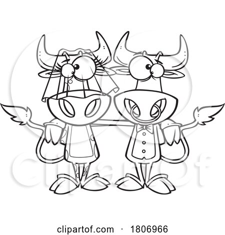 Black and White Clipart Cartoon Cow Wedding Couple by toonaday