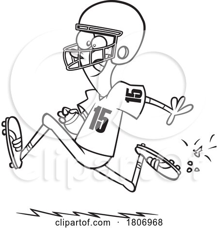 Black and White Clipart Cartoon Football Player Running by toonaday