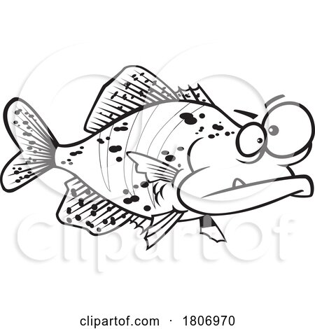 Black and White Clipart Cartoon of a Grumpy Fish by toonaday