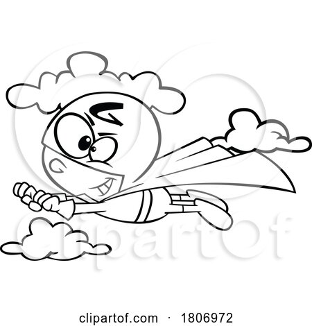 Black and White Clipart Cartoon Flying Letter G Super Hero by toonaday