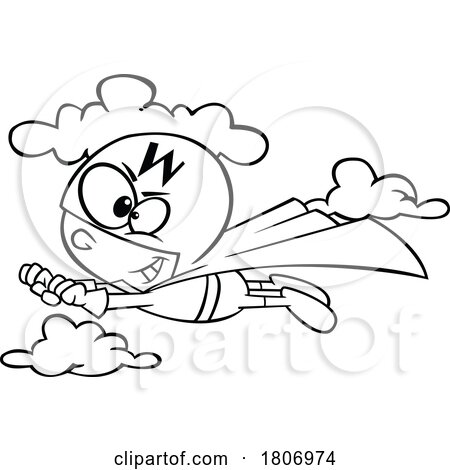 Black and White Clipart Cartoon Flying Color White Super Hero by toonaday