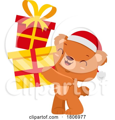 Cartoon Christmas Teddy Bear Carrying Gifts by Hit Toon