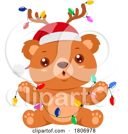 Cartoon Christmas Teddy Bear with a String of Lights by Hit Toon